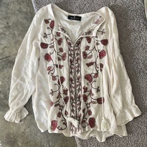 Nude floral peasant top blouse